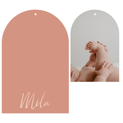 Roze geboortekaartje met fotolabel