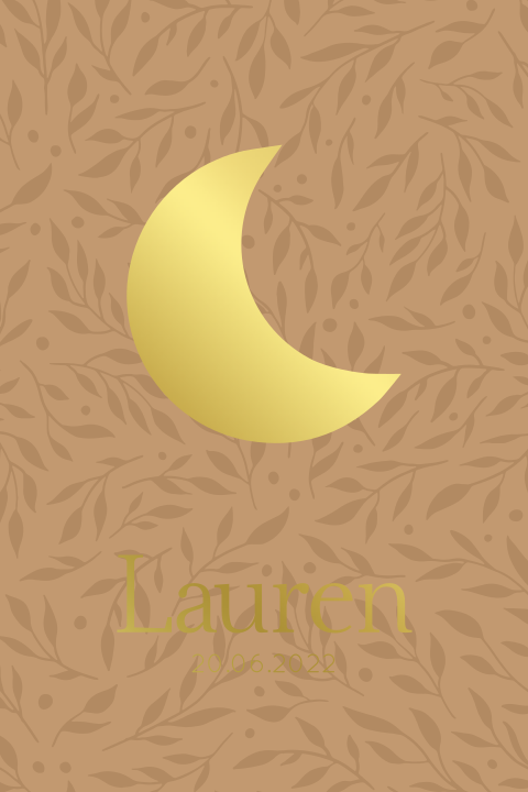 Geboorteposter met bloemenprint met gouden maan - beige