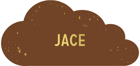 Bruin geboortekaartje in wolkvorm – Sterren en ruimte