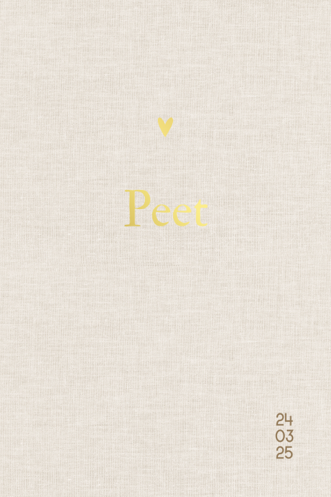 Linnen look geboortekaartje staand met goudfolie