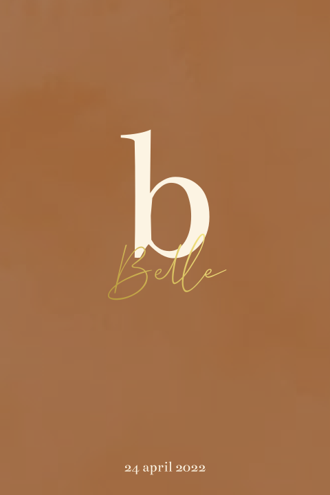Bruine poster met letter en naam in goudfolie