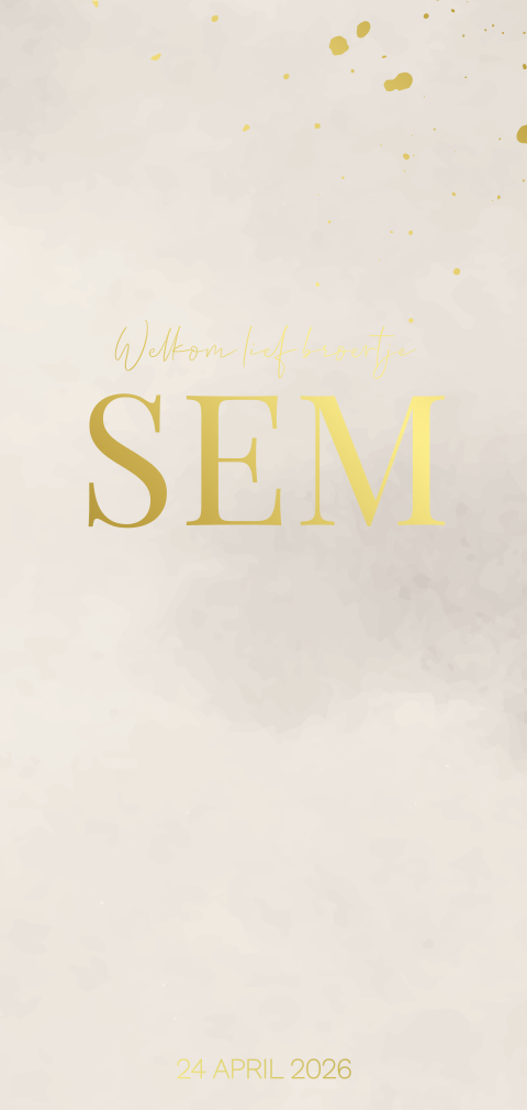 Geboortekaartje grijs met gouden spetters