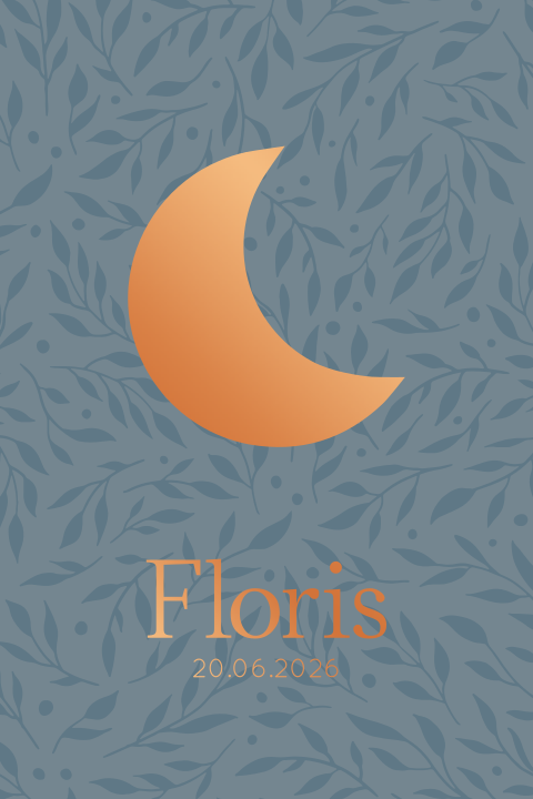 Geboortekaartje met koperen maan - blauw