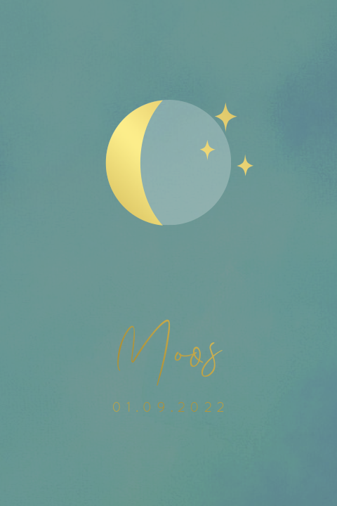 Maanstand poster - blauw met sterren en goudfolie