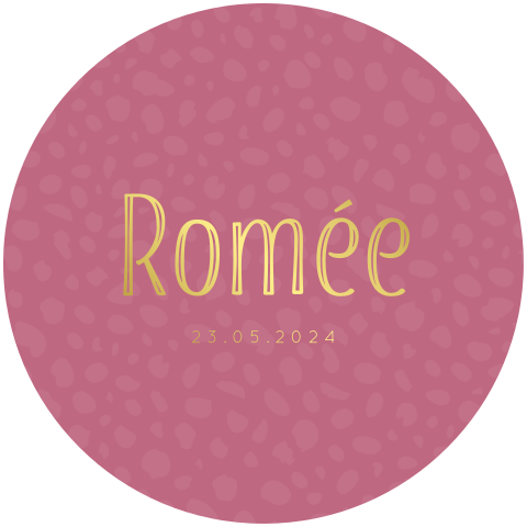 Geboortekaartje rond met goudfolie - roze met print