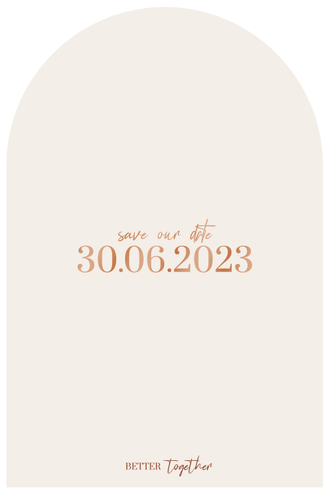 Beige save the date kaart in boogvorm met koperfolie