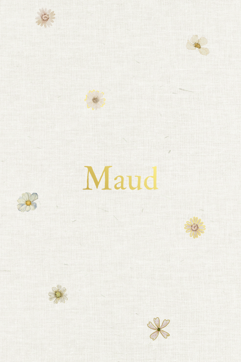 Geboortekaartje met linnen look, bloemen en goudfolie accenten