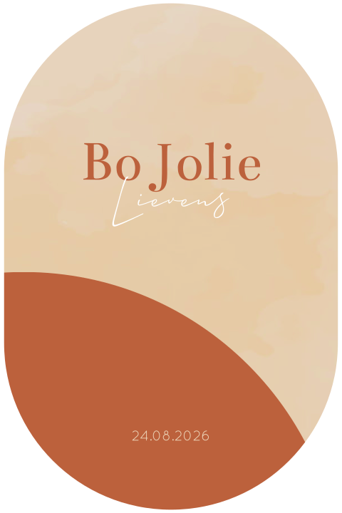 Modern geboortekaartje - ovaal - beige met terracotta