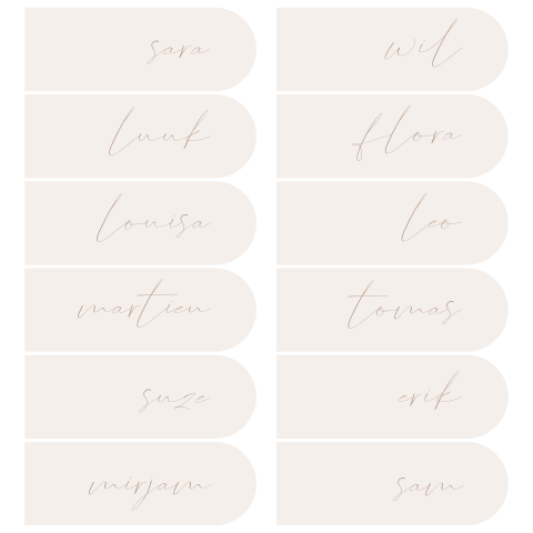 Stijlvolle Beige Naamkaartjes met Afgeronde Rand en Elegant Lettertype