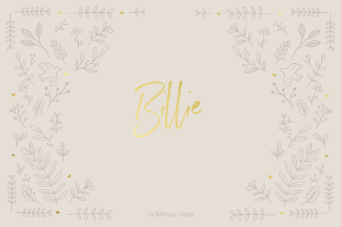 Beige Geboortekaartje met Doodles en Goudfolie