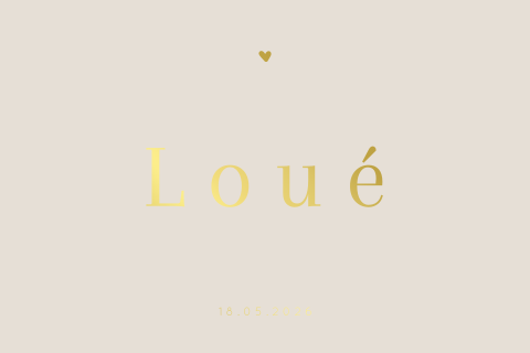 Eenvoudig beige geboortekaartje met gouden naam