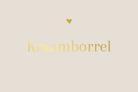 Beige kraamborrel kaartje met goudfolie en hartje