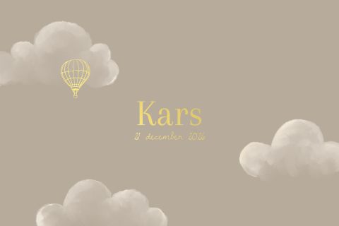 Beige geboortekaartje – Wolken en luchtballon