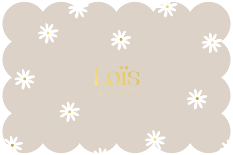 Geboortekaartje met golfrand, bloemen en goudfolie