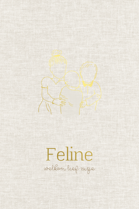 Geboortekaartje met lijntekening broertje en zusje