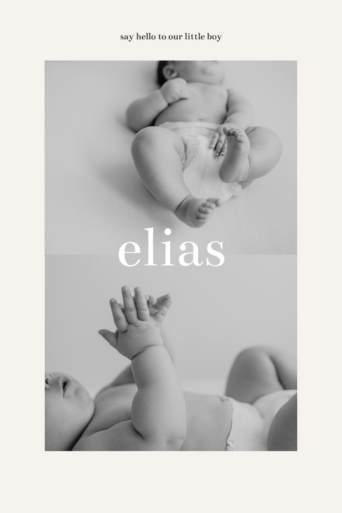 Geboortekaartje met twee foto's in minimalistische stijl