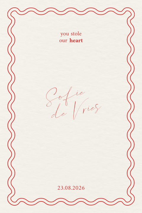 Loveletter geboortekaartje met rode rand