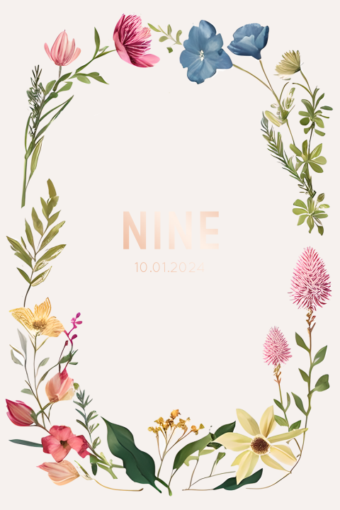 Geboortekaartje met bloemenrand