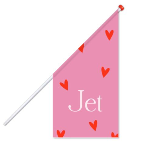 Roze geboortevlag met rode hartjes