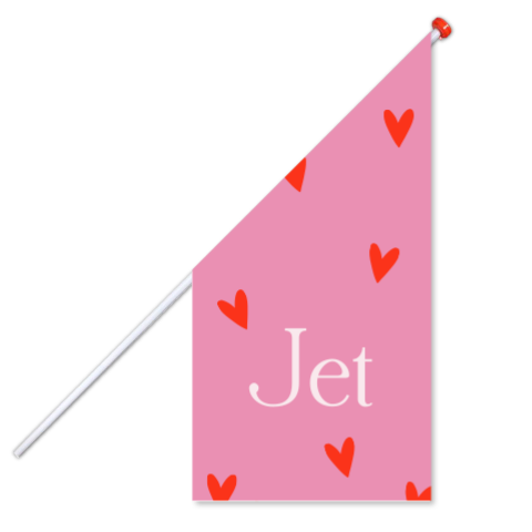 Roze geboortevlag met rode hartjes