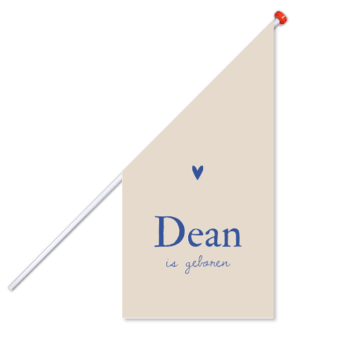 Neutrale geboortevlag met blauwe tekst en hartje