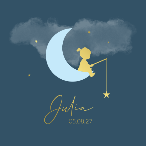 luxe poster meisje goudfolie maan