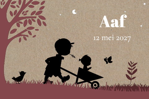 Geboortekaartje kraft twee kinderen silhouet konijn kruiwagen