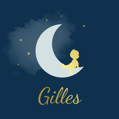 Luxe poster goudfolie vierkant jongen op maan