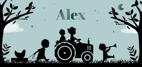 Geboortekaartje vier kinderen hoogglans silhouet tractor