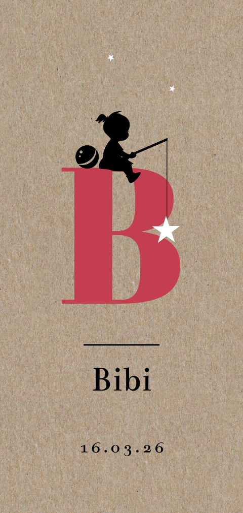 Geboortekaartje kraft typografie silhouet meisje roze