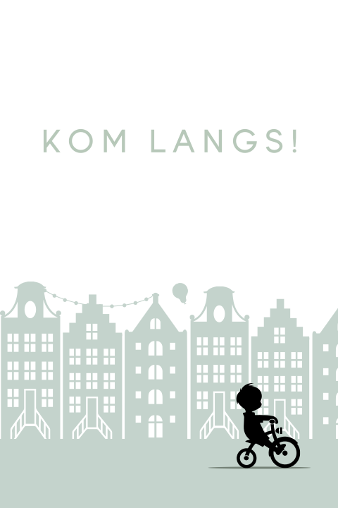 kraamborrel Amsterdam grachtenpand silhouet groen fietser