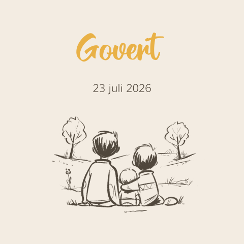 Geboortekaartje drie kinderen lijntekening