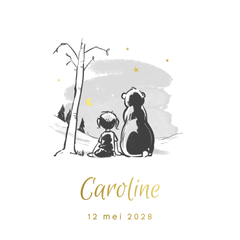 Luxe geboorteposter beer en meisje