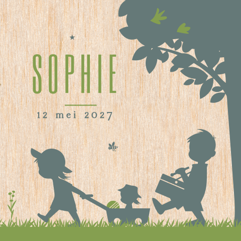 geboortekaartje hout silhouet derde kind