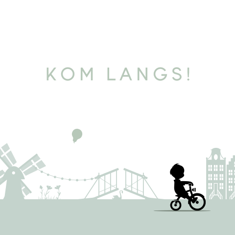 kraamkaartje silhouet Hollands landschap molen brug ballon