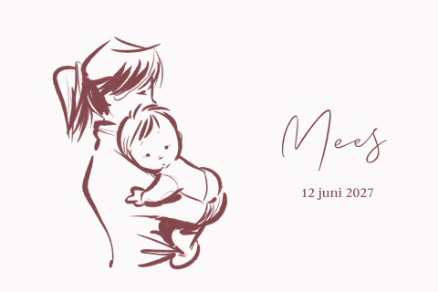 Geboortekaartje lijntekening moeder en kind