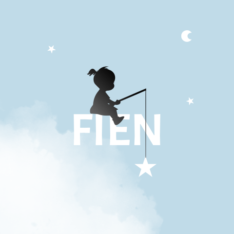 Geboortekaartje silhouet zwartfolie wolken hengel sterren