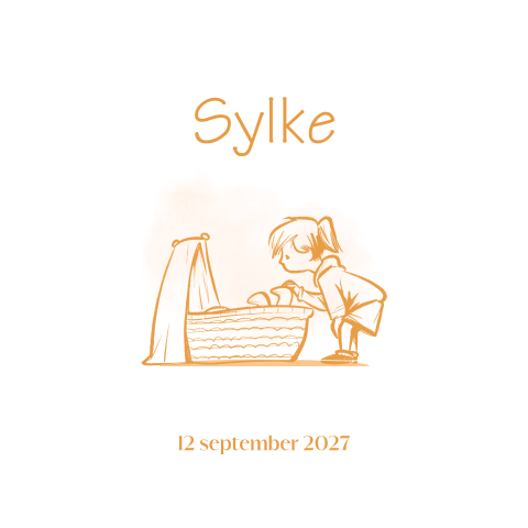 Geboortekaartje lijntekening meisje bij wieg