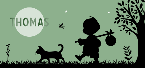 jongen met knapzak en kat silhouet