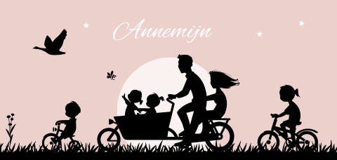 Geboortekaartje bakfiets fiets vier kinderen