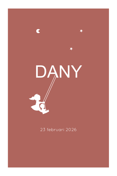 Geboortekaartje typografie silhouet twee kinderen schommel