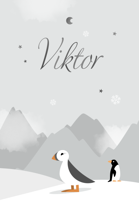 Geboortekaartje hoogglans winter pooldieren pinguïn papegaaiduiker