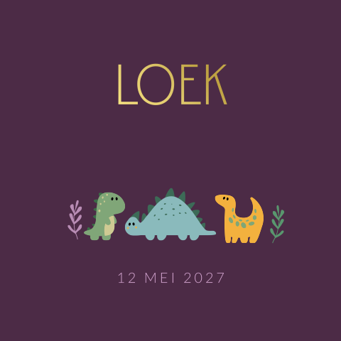 Geboortekaartje dino's goudfolie
