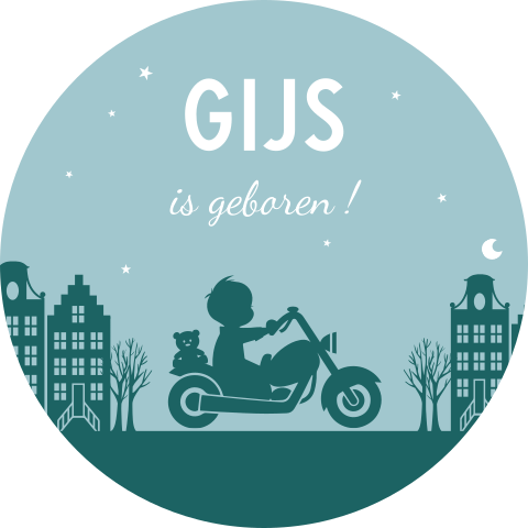 raamsticker jongen op motor