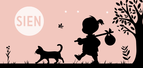 meisje met knapzak en kat silhouet