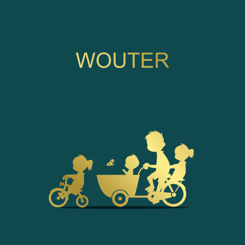 Geboortekaartje goudfolie vier kinderen bakfiets