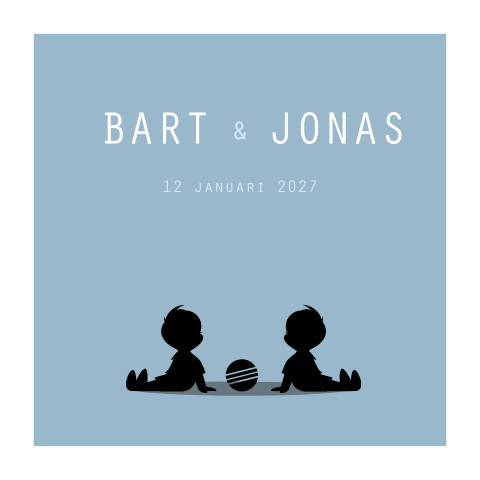 Geboortekaartje tweeling twee zittende silhouetjes blauw