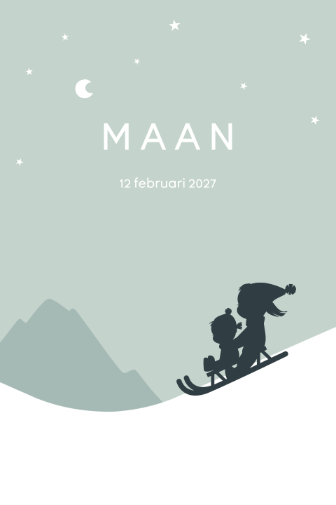 Geboortekaartje winter sneeuw zusje slee