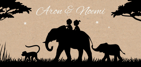 Geboortekaartje tweeling olifant Afrika giraf aap
