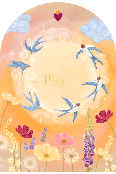 Geboortekaartje zwaluw en bloemen